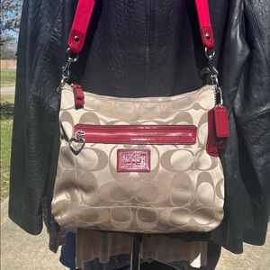 Coach Poppy Red Signature Shoulder Bag EUC